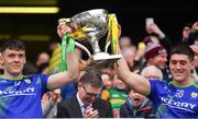 3 April 2022; Kerry captains David Clifford, left, and Joe O'Connor lift the cup after the Allianz Football League Division 1 Final match between Kerry and Mayo at Croke Park in Dublin. Photo by Ray McManus/Sportsfile