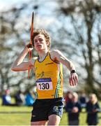3 April 2022; Diarmuid Duffy of Lake District Athletics, Mayo, competing in the under 18 boys javelin during the AAI National Spring Throws Championships at Templemore Athletics Club in Tipperary. Photo by Sam Barnes/Sportsfile