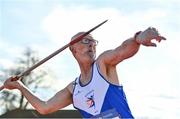 3 April 2022; Michael McCaffrey of Ratoath AC, Meath, competing in the 60-69 men's javelin  during the AAI National Spring Throws Championships at Templemore Athletics Club in Tipperary. Photo by Sam Barnes/Sportsfile