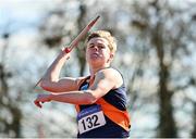 3 April 2022; Hugh Kelly of Inbhear Dee AC, Wicklow, competing in the under 19 boys javelin during the AAI National Spring Throws Championships at Templemore Athletics Club in Tipperary. Photo by Sam Barnes/Sportsfile