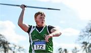 3 April 2022; Liam Bergin of Templemore AC, Tipperary, competing in under 20 men's javelin during the AAI National Spring Throws Championships at Templemore Athletics Club in Tipperary. Photo by Sam Barnes/Sportsfile