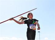 3 April 2022; Ella Sherlock of Brothers Pearse AC, Dublin, competing in the under 16 girls javelin during the AAI National Spring Throws Championships at Templemore Athletics Club in Tipperary. Photo by Sam Barnes/Sportsfile