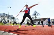 3 April 2022; Enya Silkena of Dundalk St Gerards AC, Louth, competing in the under 16 girls javelin during the AAI National Spring Throws Championships at Templemore Athletics Club in Tipperary. Photo by Sam Barnes/Sportsfile