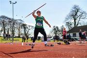 3 April 2022; Kaley Cozens of Templemore AC, Tipperary, competing in the under 18 girls javelin during the AAI National Spring Throws Championships at Templemore Athletics Club in Tipperary. Photo by Sam Barnes/Sportsfile