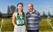 3 April 2022; Under 19 girls Javelin gold medallist Lily O'Riordan of Carraig-Na-Bhfear AC, Cork, with Declan Curtin, Chair of Technical Committee, Athletics Ireland, during the AAI National Spring Throws Championships at Templemore Athletics Club in Tipperary. Photo by Sam Barnes/Sportsfile