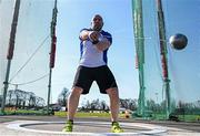 3 April 2022; Stephen Fee of Lusk AC,  Dublin, competing in the O35-49 men's hammer during the AAI National Spring Throws Championships at Templemore Athletics Club in Tipperary. Photo by Sam Barnes/Sportsfile