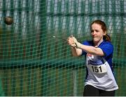 3 April 2022; Ellie McGrath of Lusk AC, Dublin, competing in the under 16 girls hammer during the AAI National Spring Throws Championships at Templemore Athletics Club in Tipperary. Photo by Sam Barnes/Sportsfile