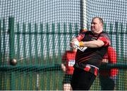 3 April 2022; John Franks of Ballyskenach AC, Tipperary, competing in the O35-49 men's hammer during the AAI National Spring Throws Championships at Templemore Athletics Club in Tipperary. Photo by Sam Barnes/Sportsfile
