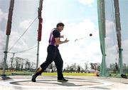 3 April 2022; Larry O'Grady of Mooreabbey Milers AC, Limerick, competing in the 60-69 men's hammer during the AAI National Spring Throws Championships at Templemore Athletics Club in Tipperary. Photo by Sam Barnes/Sportsfile