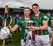 2 April 2022; Derek McNicholas and Aaron Craig, 5, of Westmeath celebrate after the Allianz Hurling League Division 2A Final match between Down and Westmeath at FBD Semple Stadium in Thurles, Tipperary. Photo by Ray McManus/Sportsfile