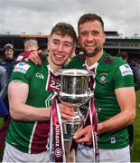 2 April 2022; Charlie MCormack, left, and Tommy Gallagher of Westmeath celebrate after the Allianz Hurling League Division 2A Final match between Down and Westmeath at FBD Semple Stadium in Thurles, Tipperary. Photo by Ray McManus/Sportsfile