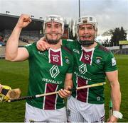 2 April 2022; Killian Doyle, left, and Joey Boyle of Westmeath  celebrate after the Allianz Hurling League Division 2A Final match between Down and Westmeath at FBD Semple Stadium in Thurles, Tipperary. Photo by Ray McManus/Sportsfile