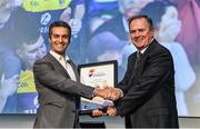 7 April 2022; Peter McKenna, Stadium Director, Croke Park, right, is presented with the Charter by Thiago Hérick de Sá, PhD., Age-friendly Environments, Department of the Social Determinants of Health, Division of UHC/Healtheir Populations, World Health Organisation, during the Croke Park Age Friendly Stadium and Age Friendly Ambassadors launch, at Croke Park in Dublin. Photo by Seb Daly/Sportsfile