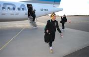 9 April 2022; Republic of Ireland's Leanne Kiernan arrives at Göteborg Landvetter Airport in Sweden ahead of their FIFA Women's World Cup 2023 Qualifier match against Sweden on Tuesday. Photo by Stephen McCarthy/Sportsfile