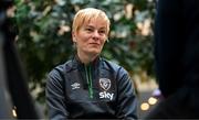 11 April 2022; Republic of Ireland manager Vera Pauw speaks to RTÉ at the team hotel in Gothenburg, Sweden, ahead of their FIFA Women's World Cup 2023 Qualifier match against Sweden on Tuesday. Photo by Stephen McCarthy/Sportsfile