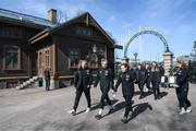 12 April 2022; Republic of Ireland players, from left, Courtney Brosnan, Claire Walsh and Harriet Scott and team-mates during a team walk before the FIFA Women's World Cup 2023 qualifying match between Sweden and Republic of Ireland at Gamla Ullevi in Gothenburg, Sweden. Photo by Stephen McCarthy/Sportsfile