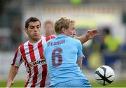 5 August 2013; David McDaid, Derry City, in action against Paul O'Connor, Drogheda United. EA Sports Cup Semi-Final, Derry City v Drogheda United, Brandywell Stadium, Derry. Picture credit: Oliver McVeigh / SPORTSFILE