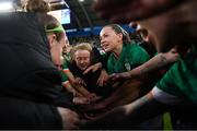 12 April 2022; Katie McCabe of Republic of Ireland celebrates with her teammates in the huddle after the FIFA Women's World Cup 2023 qualifying match between Sweden and Republic of Ireland at Gamla Ullevi in Gothenburg, Sweden. Photo by Stephen McCarthy/Sportsfile