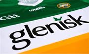 12 April 2022; The Offaly GAA crest on a jersey  during an Offaly Football squad portrait session at Faithful Fields Offaly GAA Centre of Excellence in Kilcormac, Offaly. Photo by Brendan Moran/Sportsfile