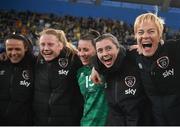 12 April 2022; Republic of Ireland manager Vera Pauw and players, from left, Áine O'Gorman, Amber Barrett, Lucy Quinn and Abbie Larkin following the FIFA Women's World Cup 2023 qualifying match between Sweden and Republic of Ireland at Gamla Ullevi in Gothenburg, Sweden. Photo by Stephen McCarthy/Sportsfile