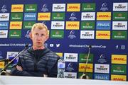14 April 2022; Head coach Leo Cullen during a Leinster Rugby press conference at the Aviva Stadium in Dublin. Photo by Harry Murphy/Sportsfile