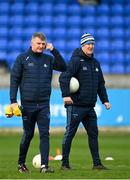 14 April 2022; Dublin selector Frank McNamee and Dublin manager Jim Lehane before the EirGrid Leinster GAA Under 20 Football Championship Quarter-Final match between Dublin and Westmeath at Parnell Park in Dublin. Photo by Harry Murphy/Sportsfile