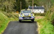15 April 2022; Josh Moffett and Andy Hayes in their Hyundai i20 R5 on SS 1 Orra Lodge in the Circuit of Ireland Rally Round 3 2022 Irish Tarmac Rally Championship in Cushendun Co Antrim. Photo by Philip Fitzpatrick/Sportsfile