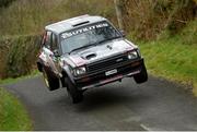 15 April 2022; Gareth Black and Connor Dunlop in their Toyota Starlet on SS3 Lodge in the Circuit of Ireland Rally Round 3 2022 Irish Tarmac Rally Championship in Cushendun Co Antrim. Photo by Philip Fitzpatrick/Sportsfile