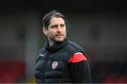 15 April 2022; Derry City manager Ruaidhrí Higgins before the SSE Airtricity League Premier Division match between Derry City and Shelbourne at The Ryan McBride Brandywell Stadium in Derry. Photo by Stephen McCarthy/Sportsfile