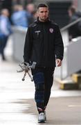 15 April 2022; Injured Derry City player Michael Duffy before the SSE Airtricity League Premier Division match between Derry City and Shelbourne at The Ryan McBride Brandywell Stadium in Derry. Photo by Stephen McCarthy/Sportsfile