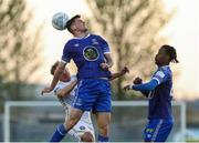 15 April 2022; Cian Kavanagh of Waterford in action against Conor McCormack of Galway United during the SSE Airtricity League First Division match between Waterford and Galway United FC at RSC in Waterford. Photo by Michael P Ryan/Sportsfile