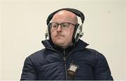 15 April 2022; BBC Radio Foyle commentator Eric White during the SSE Airtricity League Premier Division match between Derry City and Shelbourne at The Ryan McBride Brandywell Stadium in Derry. Photo by Stephen McCarthy/Sportsfile