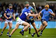 16 April 2022; Seán Downey of Laois is tackled by Chris Crummey of Dublin during the Leinster GAA Hurling Senior Championship Round 1 match between Dublin and Laois at Parnell Park in Dublin. Photo by Eóin Noonan/Sportsfile