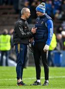 17 April 2022; Tipperary selector and coach Tommy Dunne, left, in conversation with Seamus Callanan after the Munster GAA Hurling Senior Championship Round 1 match between Waterford and Tipperary at Walsh Park in Waterford. Photo by Brendan Moran/Sportsfile
