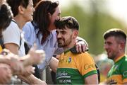 17 April 2022; Mark Plunkett of Leitrim is congratulated by his mother Merese Plunkett from Aughawillan in Leitrim, after his side's victory in the Connacht GAA Football Senior Championship Quarter-Final match between London and Leitrim at McGovern Park in Ruislip, London, England. Photo by Sam Barnes/Sportsfile