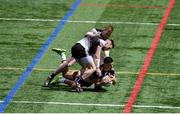 17 April 2022; Daniel O’Sullivan of New York in action against Keelan Cawley, left, and Paul Laffey of Sligo during the Connacht GAA Football Senior Championship Quarter-Final match between New York and Sligo at Gaelic Park in New York, USA. Photo by Daire Brennan/Sportsfile