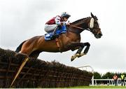 18 April 2022; Capilano Bridge, with Conor O'Dwyer up, jumps the second on their way to winning the Fairyhouse Steel Handicap Hurdle during day three of the Fairyhouse Easter Festival at Fairyhouse Racecourse in Ratoath, Meath. Photo by Seb Daly/Sportsfile