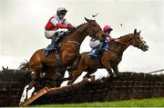 18 April 2022; Rodney Bay, left, with Paddy O'Hanlon up, during the Farmhouse Foods Novice Handicap Hurdle on day three of the Fairyhouse Easter Festival at Fairyhouse Racecourse in Ratoath, Meath. Photo by Seb Daly/Sportsfile