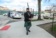 17 April 2022; Piper Brandon Hogan of the Bergen Irish Pipe Band warms-up ahead of the Connacht GAA Football Senior Championship Quarter-Final match between New York and Sligo at Gaelic Park in New York, USA. Photo by Daire Brennan/Sportsfile