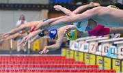 21 April 2022; David Pau of Portmarnock SC, yellow cap, competing in his Boys 50 metre breaststroke heat during the Swim Ireland Open Championships at the National Aquatic Centre, on the Sport Ireland Campus, in Dublin. Photo by Seb Daly/Sportsfile