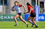 21 April 2022; Jodie Ahern of Midlands in action against Steffi Finegan of North East during the Leinster Rugby Under 18 Sarah Robinson Cup Final Round match between Midlands and North East at Energia Park in Dublin. Photo by Brendan Moran/Sportsfile
