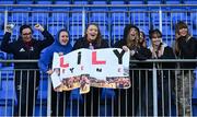 21 April 2022; Supporters of Lily Byrne of North East encourage their friend during the Leinster Rugby Under 18 Sarah Robinson Cup Final Round match between Midlands and North East at Energia Park in Dublin. Photo by Brendan Moran/Sportsfile