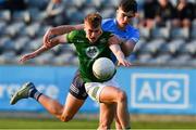 21 April 2022; Ruairi Kinsella of Meath is tackled by Theo Clancy of Dublin during the EirGrid Leinster GAA Football U20 Championship Semi-Final match between Dublin and Meath at Parnell Park in Dublin. Photo by Ray McManus/Sportsfile