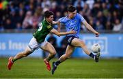 21 April 2022; Luke Breathnach of Dublin is tackled by Conor Gray of Meath during the EirGrid Leinster GAA Football U20 Championship Semi-Final match between Dublin and Meath at Parnell Park in Dublin. Photo by Ray McManus/Sportsfile