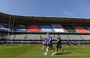 22 April 2022; Jamie Osborne and teammates walk the pitch during a Leinster Rugby Captain's Run at Jonsson Kings Park Stadium in Durban, South Africa. Photo by Harry Murphy/Sportsfile