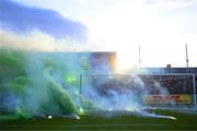 22 April 2022; Flares on the pitch before the SSE Airtricity League Premier Division match between Bohemians and Shamrock Rovers at Dalymount Park in Dublin. Photo by Stephen McCarthy/Sportsfile