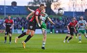 22 April 2022; Kris Twardek of Bohemians in action against Rory Gaffney of Shamrock Rovers during the SSE Airtricity League Premier Division match between Bohemians and Shamrock Rovers at Dalymount Park in Dublin. Photo by Seb Daly/Sportsfile