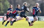 23 April 2022; Sorcha barcoe Keogh of Kilkenny RFC is tackled by Eileen Shanahan of Tallaght RFC during the Division 5 Cup Final match between Kilkenny RFC and Tallaght RFC at Ollie Campbell Park, Old Belvedere RFC in Dublin. Photo by Ben McShane/Sportsfile