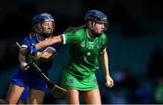 23 April 2022; Lizzie Boylan of Limerick in action against Eimear Loughman of Tipperary during the Munster Senior Camogie Championship Quarter-Final match between Tipperary and Limerick at TUS Gaelic Grounds in Limerick. Photo by Ray McManus/Sportsfile
