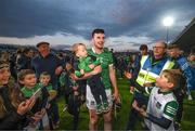 23 April 2022; Declan Hannon of Limerick with supporter SJ Walsh, age 2, from Garryowen, after the Munster GAA Hurling Senior Championship Round 2 match between Limerick and Waterford at TUS Gaelic Grounds in Limerick. Photo by Stephen McCarthy/Sportsfile